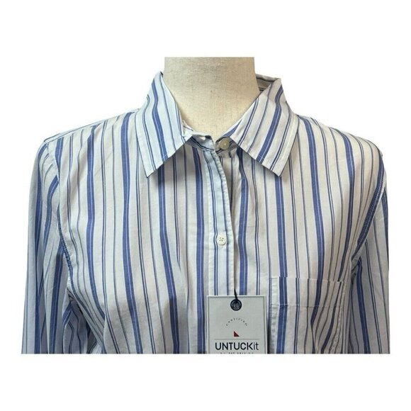 UNTUCKit Pinot Perse Womens Shirt~Size 2~Stripe Blue White Long Sleeve L14 41 - Picture 3 of 11